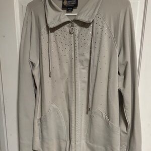Christine Alexander Light Beige Rhinestone Zip Hoodie